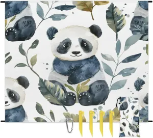Funny Panda Beach Blanket, Sandproof Beach Mat, 68 x 59 Waterproof Quick Drying Sand Free Mat with 4 x Ground Spikes for Outdoor Travel Camping Hiking, Cute Panda