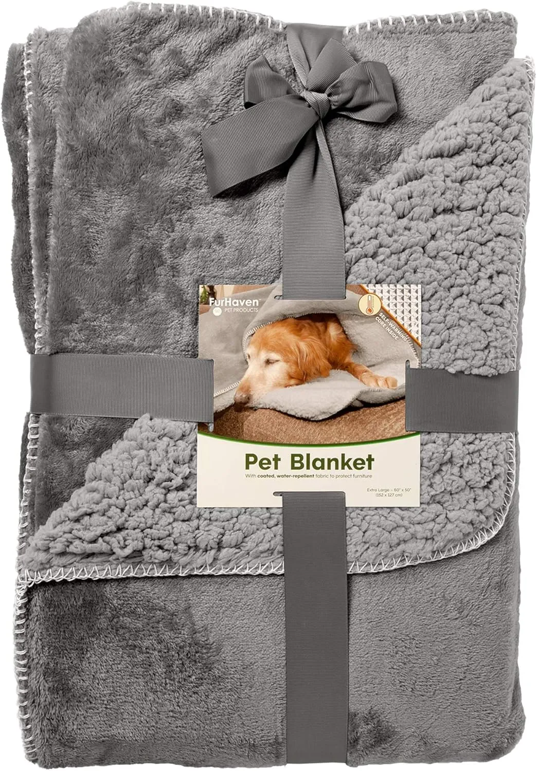 Furhaven Waterproof & Self-Warming Throw Blanket for Dogs & Indoor Cats, Washable & Reflects Body Heat - Terry & Sherpa Dog Blanket - Silver Gray, Extra Large/XL