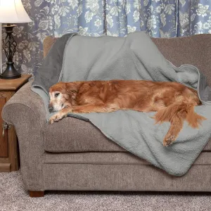 Furhaven Waterproof & Self-Warming Throw Blanket for Dogs & Indoor Cats, Washable & Reflects Body Heat - Terry & Sherpa Dog Blanket - Silver Gray, Extra Large/XL