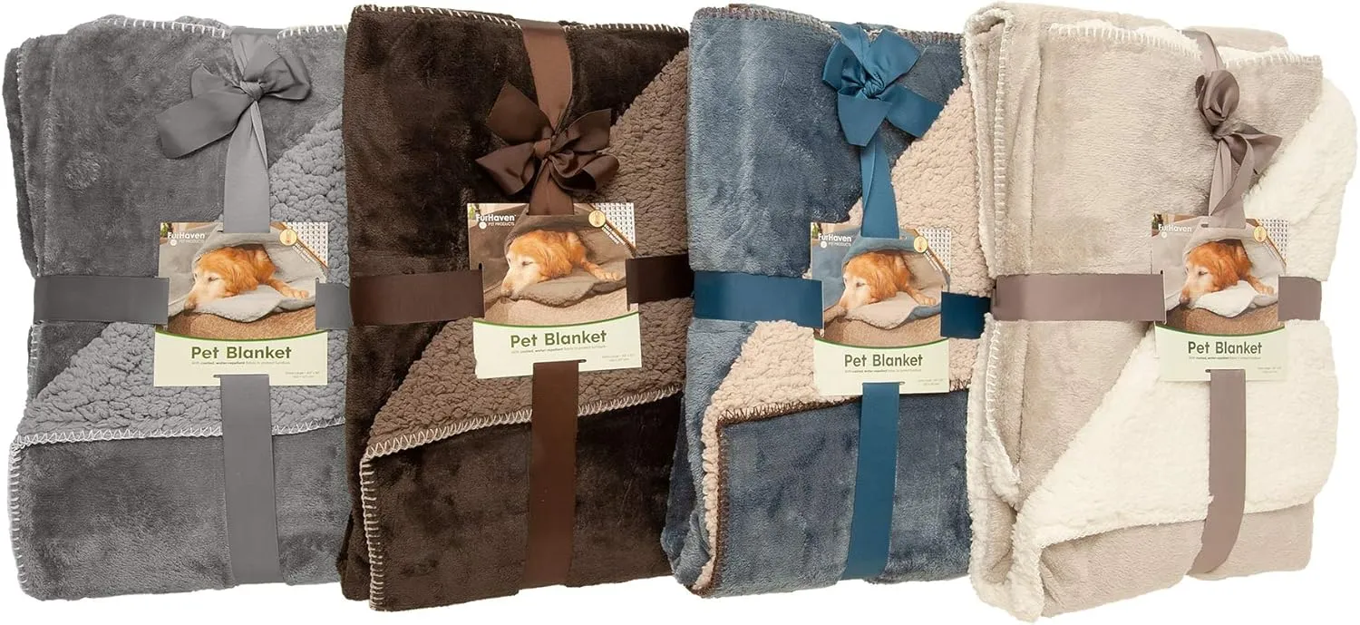 Furhaven Waterproof & Self-Warming Throw Blanket for Dogs & Indoor Cats, Washable & Reflects Body Heat - Terry & Sherpa Dog Blanket - Silver Gray, Extra Large/XL