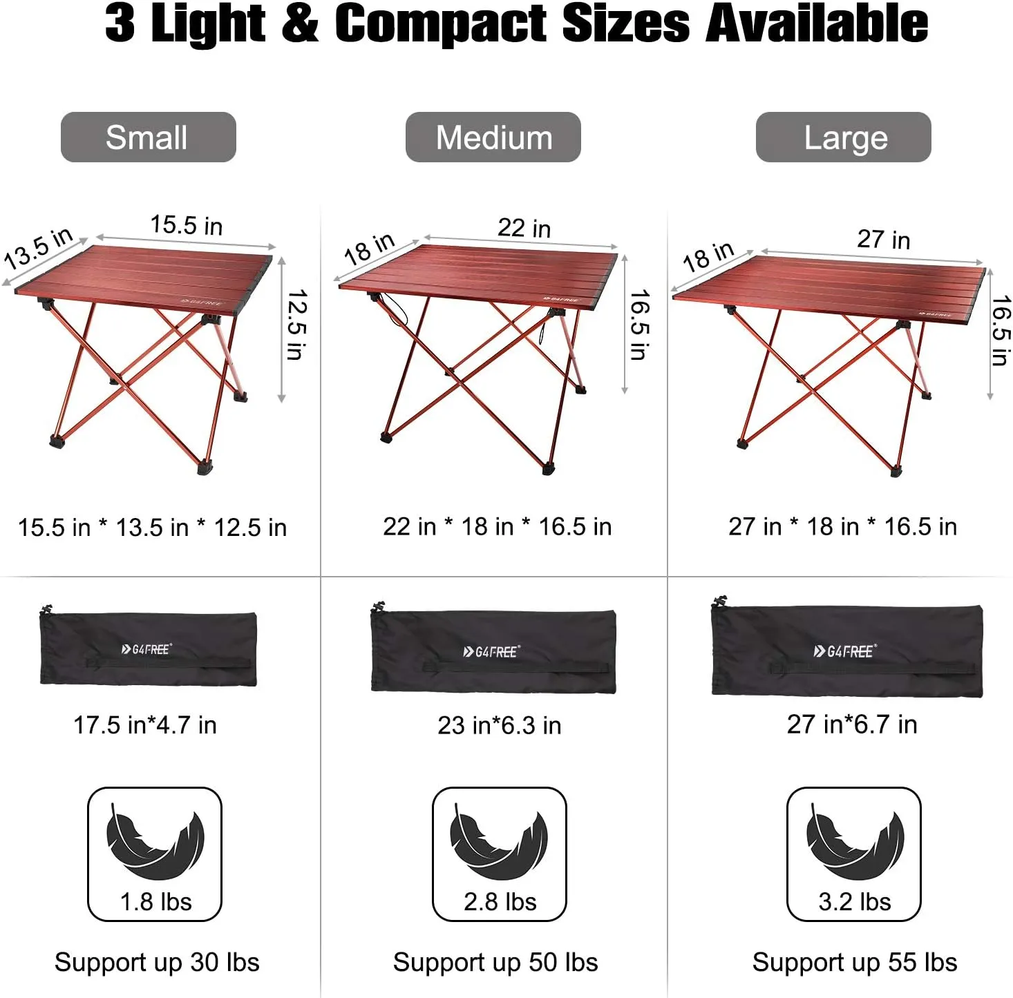 G4Free Portable Camping Table with Aluminum Table Top and Carrying Bag, Folding Ultralight Camp Table in a Bag for Picnic, Camp, Beach, Boat, Cooking, BBQ, Home Use, Easy to Clean
