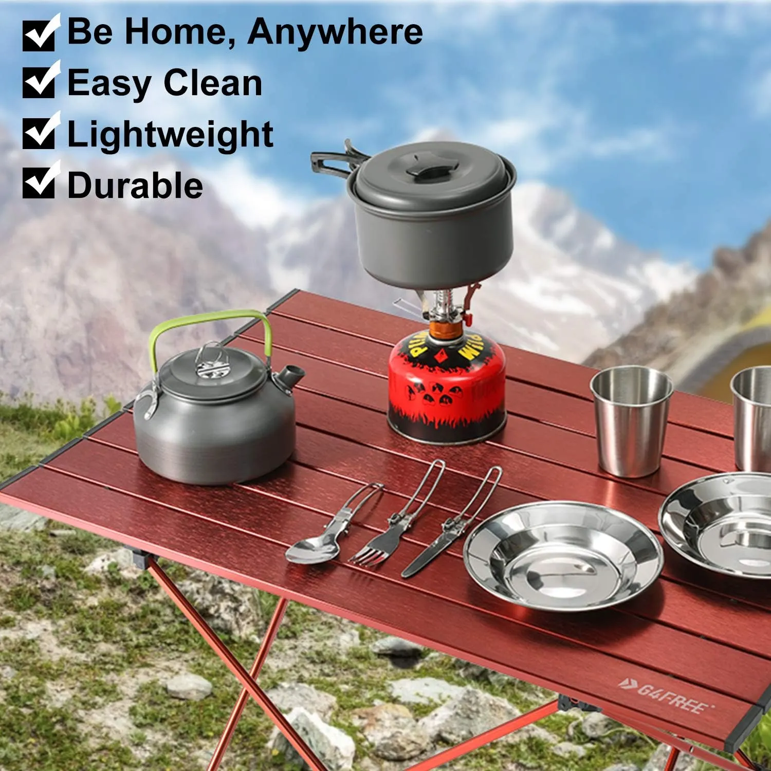 G4Free Portable Camping Table with Aluminum Table Top and Carrying Bag, Folding Ultralight Camp Table in a Bag for Picnic, Camp, Beach, Boat, Cooking, BBQ, Home Use, Easy to Clean