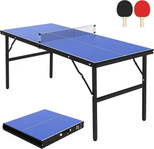 GAOMON Portable Table Tennis Table, Mid-Size Foldable Ping Pong Table for Indoor Outdoor Tennis Table with Net, Blue, 60 x 26 x 27.5inch