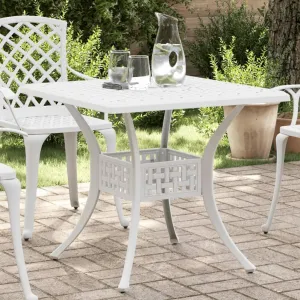 Garden Table White Cast Aluminum, 31.5 in Square, Furniture for Outdoor Dining, Camping, Living - Console Side Tables