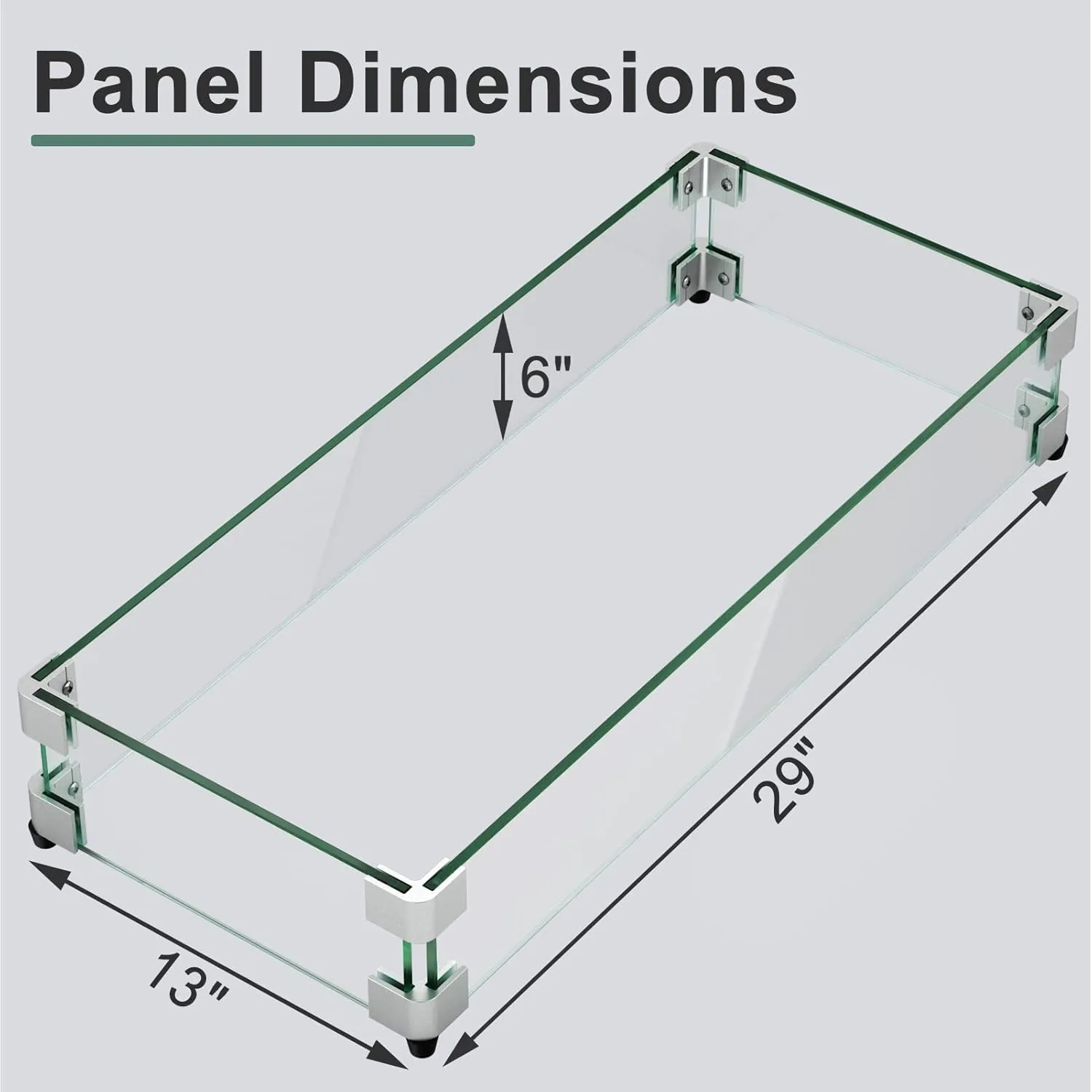 GASPRO 29 x 13 Inch Glass Wind Guard for Rectangular Fire Pit Table, Thick and Sturdy Tempered Glass Panel with Hard Aluminum Corner Bracket & Rubber Feet, Easy to Assemble
