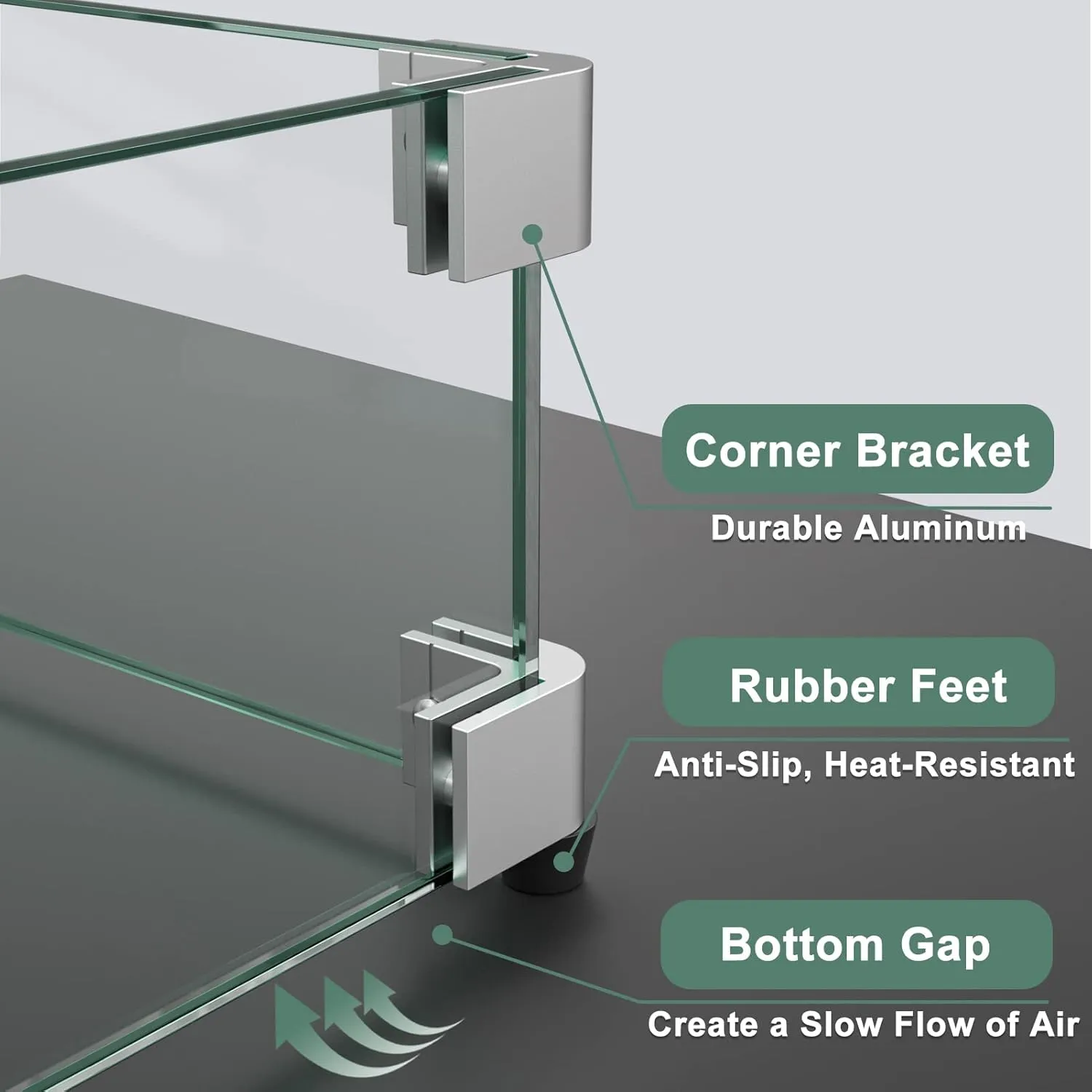 GASPRO 29 x 13 Inch Glass Wind Guard for Rectangular Fire Pit Table, Thick and Sturdy Tempered Glass Panel with Hard Aluminum Corner Bracket & Rubber Feet, Easy to Assemble