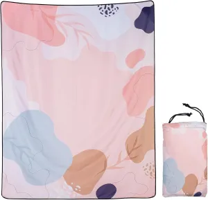 Gealaek Pink Abstract Waterproof Sandproof Picnic Beach Blanket, 87x71 Inches, Queen Size, 100% Polyester, Foldable, Camping, Travel, Hiking, Beach