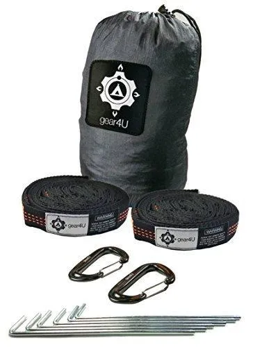 gear4U: Two Person, Double Camping Hammock with 2 Heavy Duty Tree Straps, 2 Pockets, 6 Tie Downs and Stakes. Strong Nylon Material. Best Gear for Backpacking, Hiking, Camping, Travel, Beach or Yard