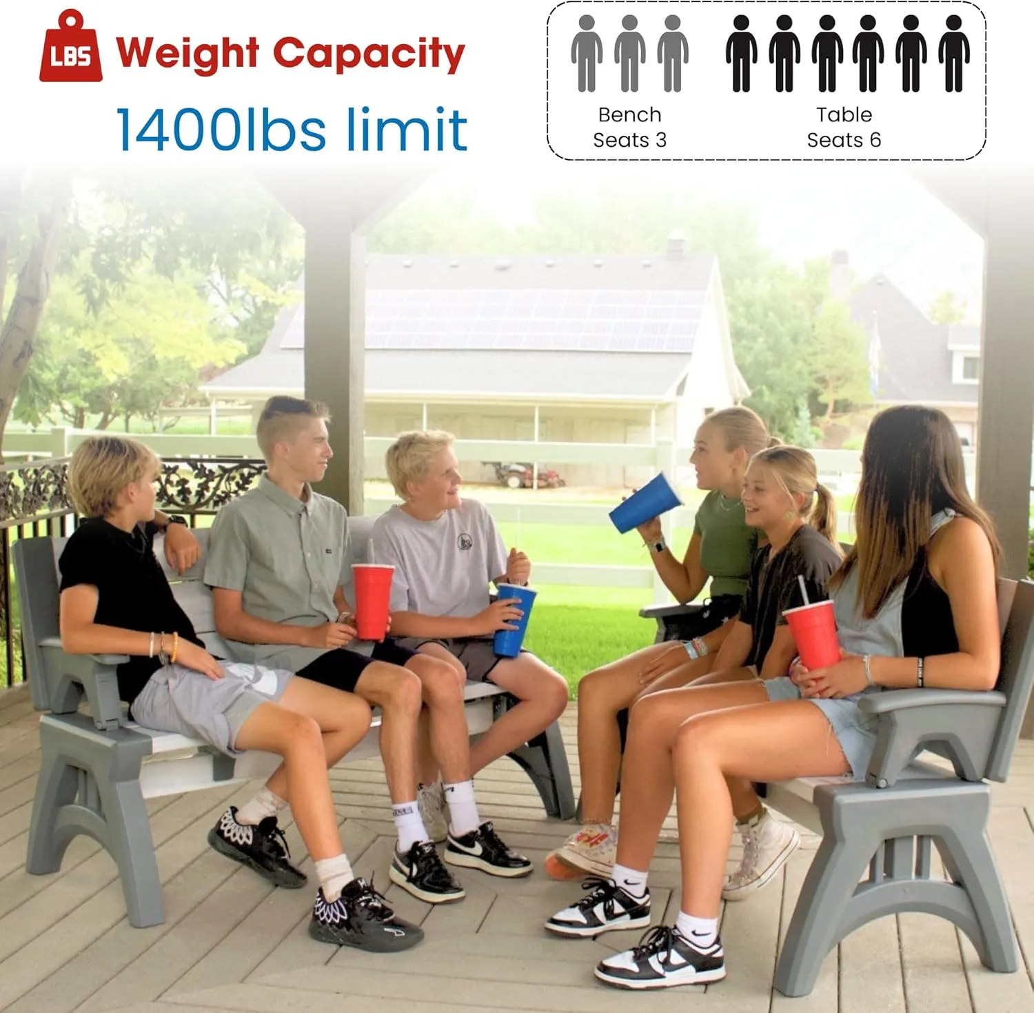 Gen 2 2-in-1 Outdoor Convertible Bench to Picnic Table | Space-Saving, Weather-Resistant Patio Furniture for Yard, Deck, Garden | Easy Assembly & Durable Design - Adobe