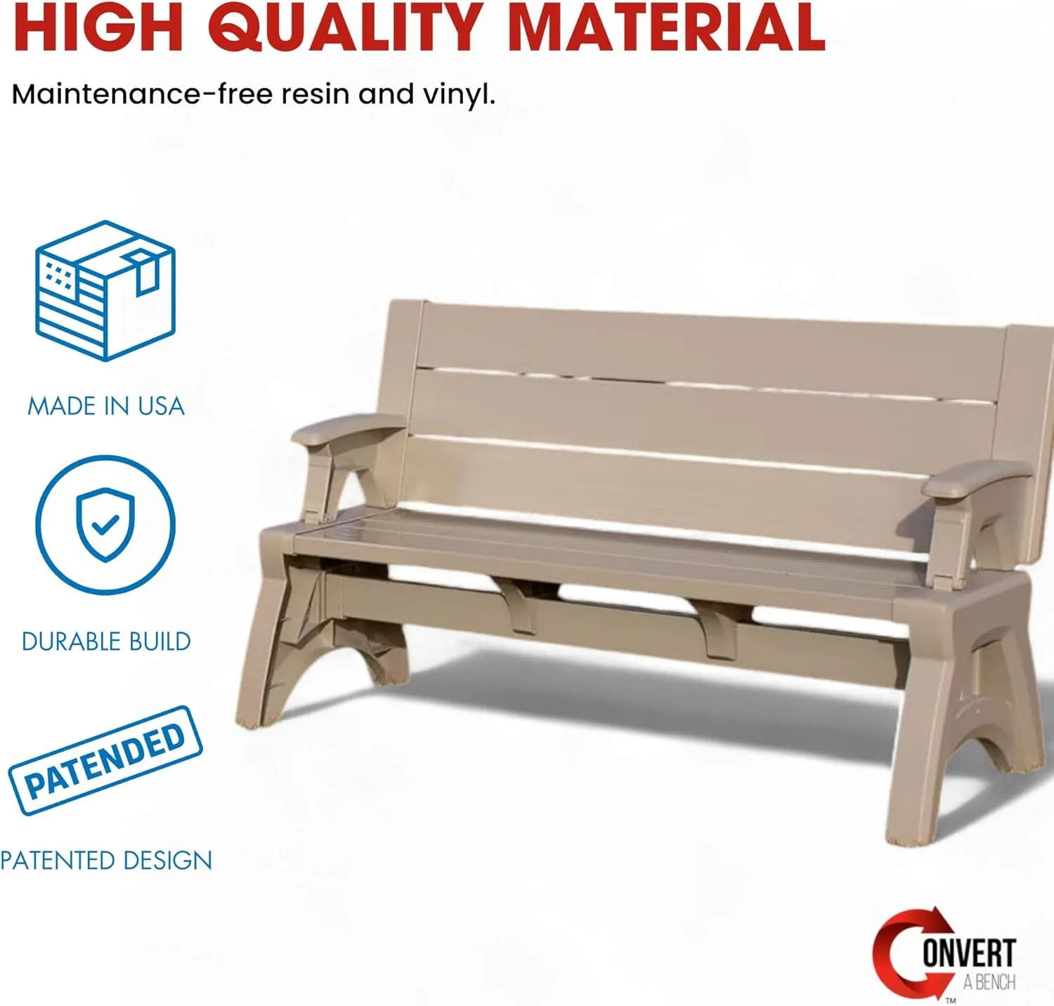 Gen 2 2-in-1 Outdoor Convertible Bench to Picnic Table | Space-Saving, Weather-Resistant Patio Furniture for Yard, Deck, Garden | Easy Assembly & Durable Design - Adobe