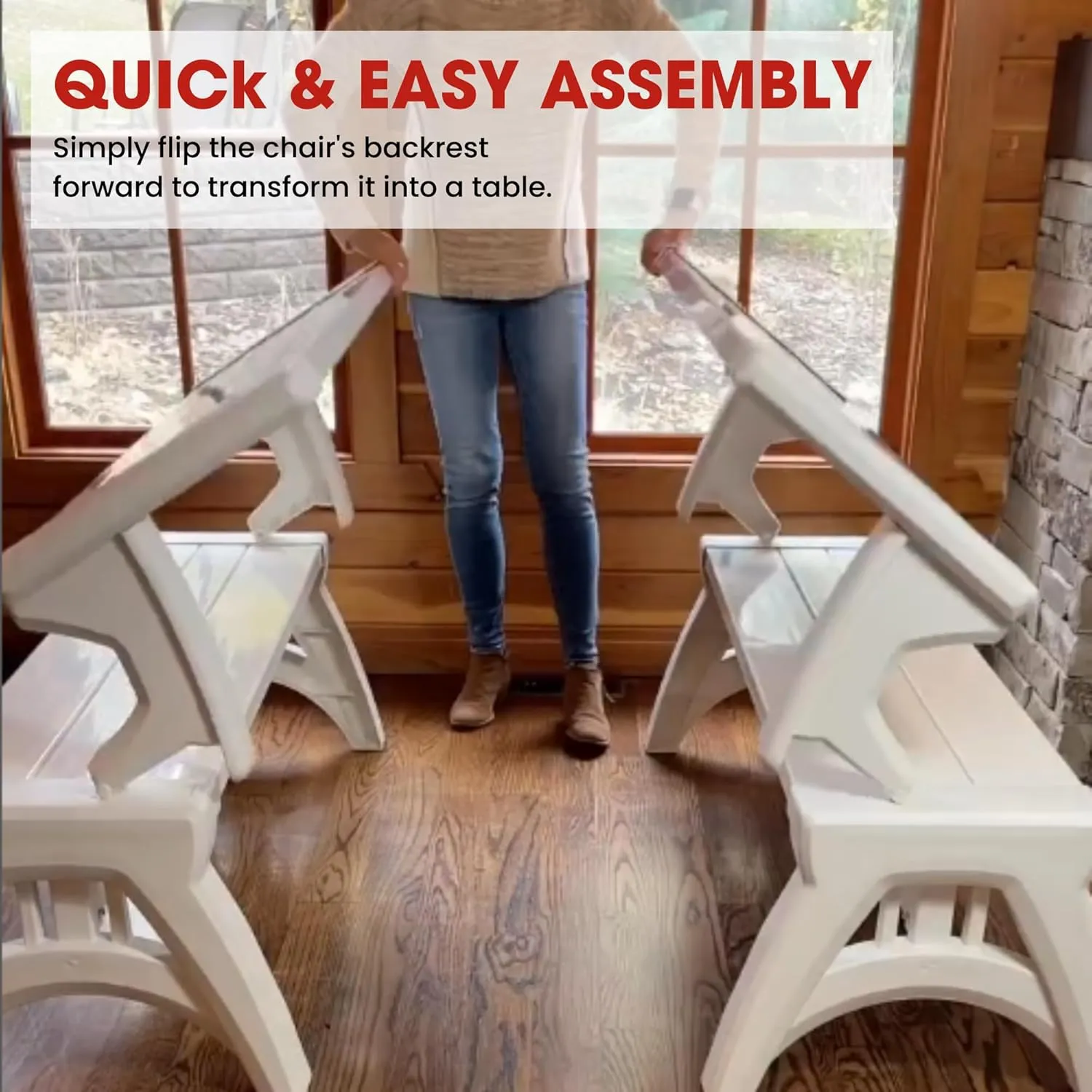 Gen 2 2-in-1 Outdoor Convertible Bench to Picnic Table | Space-Saving, Weather-Resistant Patio Furniture for Yard, Deck, Garden | Easy Assembly & Durable Design - Adobe