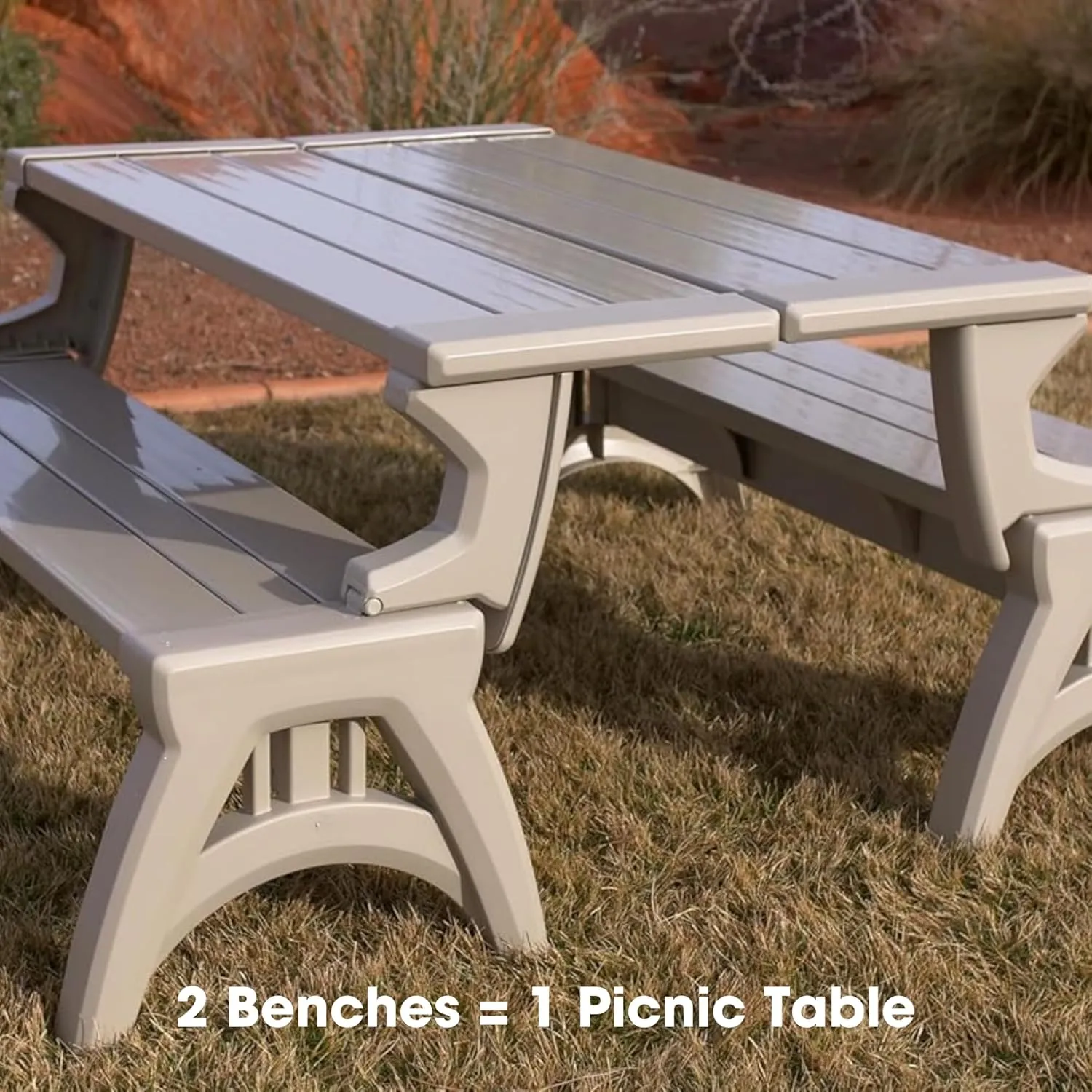 Gen 2 2-in-1 Outdoor Convertible Bench to Picnic Table | Space-Saving, Weather-Resistant Patio Furniture for Yard, Deck, Garden | Easy Assembly & Durable Design - Adobe