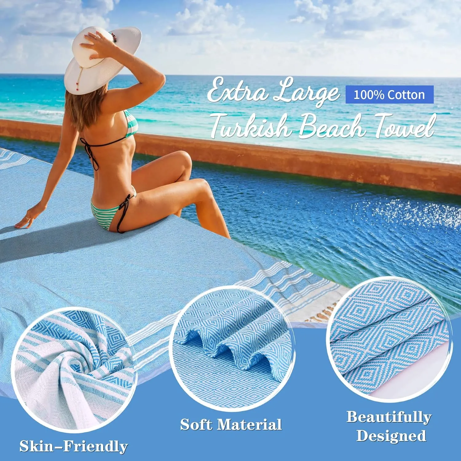 Genovega Oversized Giant Turkish Beach Towel Blanket Extra Large XXL Lightweight Quick Dry Sand Free Boho Throw Pool Cloud Sandrpoof Blankets Women Men Big Jumbo Wide 2 Person Size Blacks