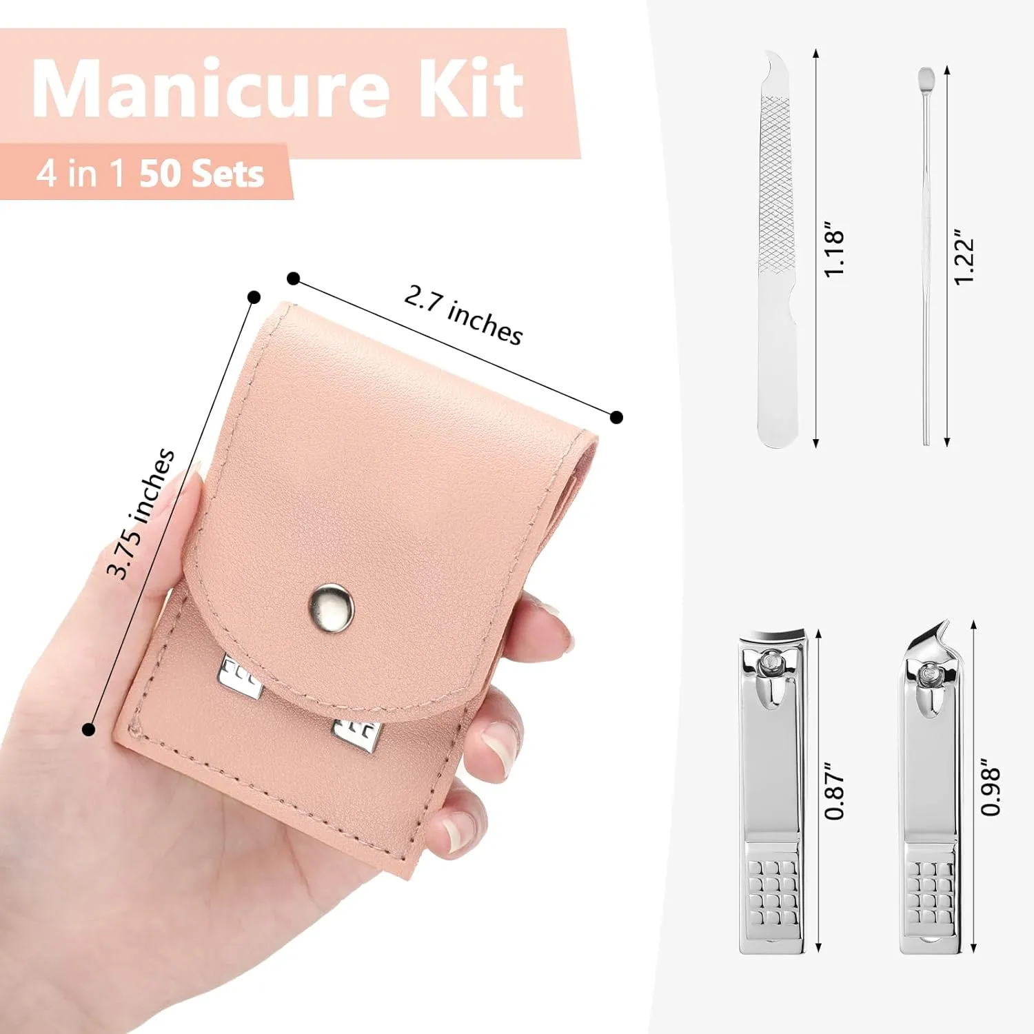 Geosar 50 Set Travel Manicure Kit Nail Clippers Pedicure Professional Nail Care Tools Stainless Steel Grooming Set with Portable Travel Case Gifts for Mother Father(Pink)
