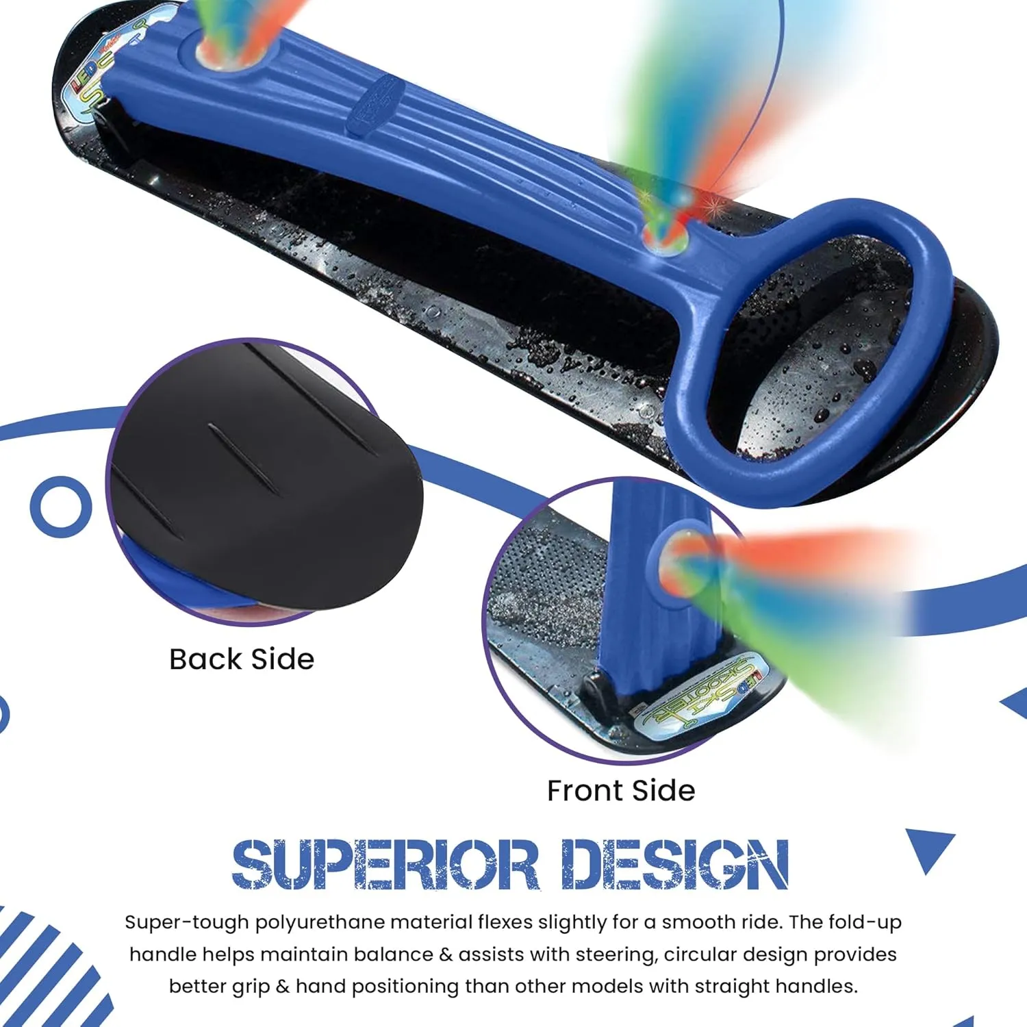 Geospace Winter Fun Foldable Snow Scooter, Ski Skate, Ski Skooter, Snow Sled, Kids Snowboard with 2 LED Light– Multi-Purpose Portable Sandboard, Snow Skate, and Kids/Teenager Sled for All Ages