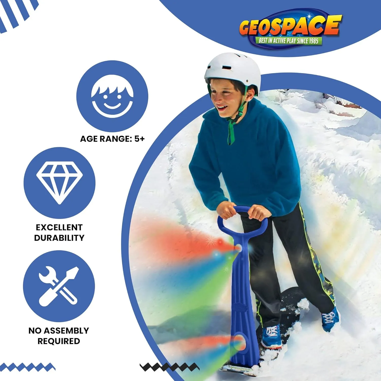 Geospace Winter Fun Foldable Snow Scooter, Ski Skate, Ski Skooter, Snow Sled, Kids Snowboard with 2 LED Light– Multi-Purpose Portable Sandboard, Snow Skate, and Kids/Teenager Sled for All Ages