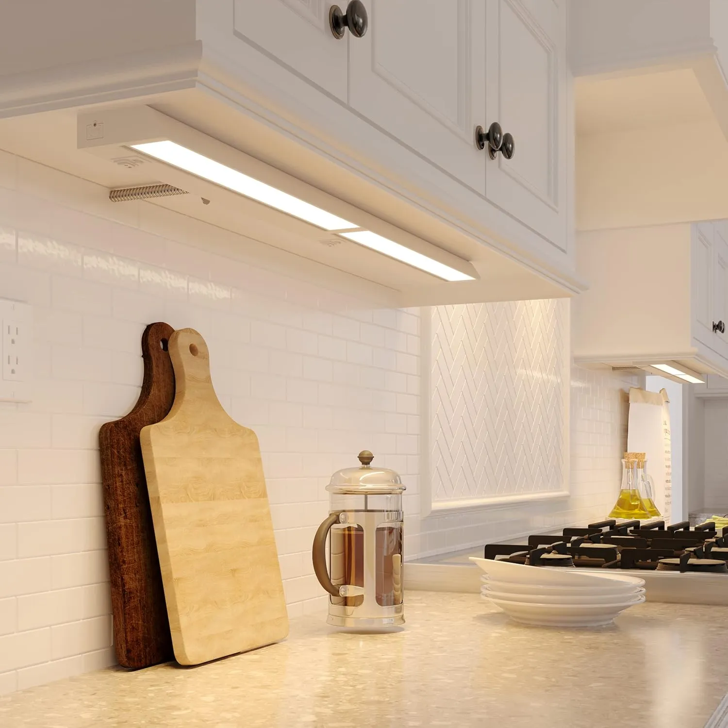 GETINLIGHT 9-inch Swivel LED Under Cabinet Lights, Glass Lens, Selectable White 2700K/4000K/5000K, Dimmable with Wall Dimmers, White Finish, IN-0202-0-WH