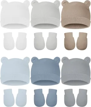 Geyoga 12 Pieces Newborn Hat Mittens Gloves Set Baby Boys Girls Cotton Baby Beanie for 0-12 Months