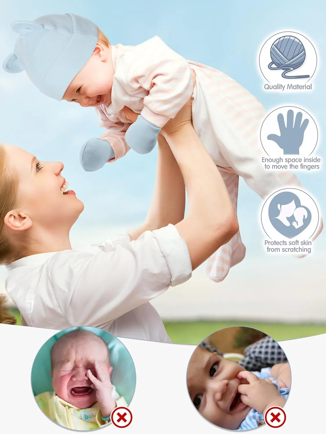 Geyoga 12 Pieces Newborn Hat Mittens Gloves Set Baby Boys Girls Cotton Baby Beanie for 0-12 Months