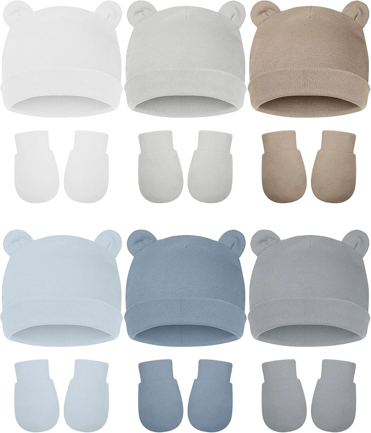 Geyoga 12 Pieces Newborn Hat Mittens Gloves Set Baby Boys Girls Cotton Baby Beanie for 0-12 Months