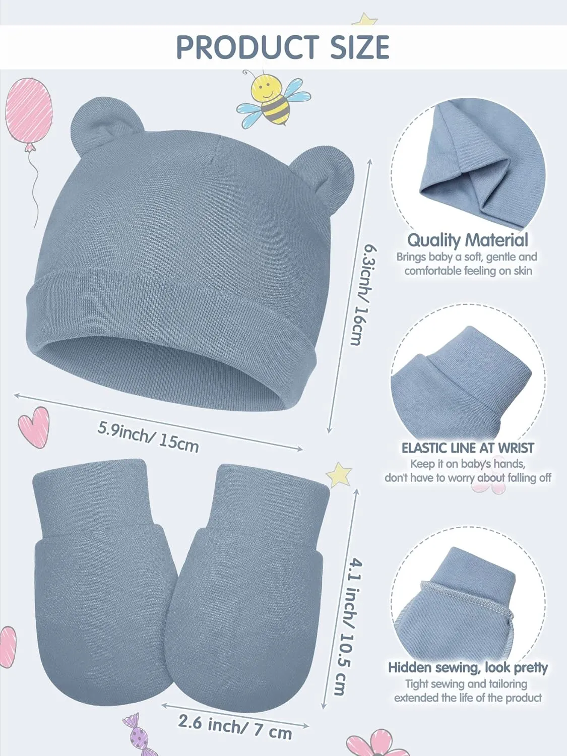 Geyoga 12 Pieces Newborn Hat Mittens Gloves Set Baby Boys Girls Cotton Baby Beanie for 0-12 Months