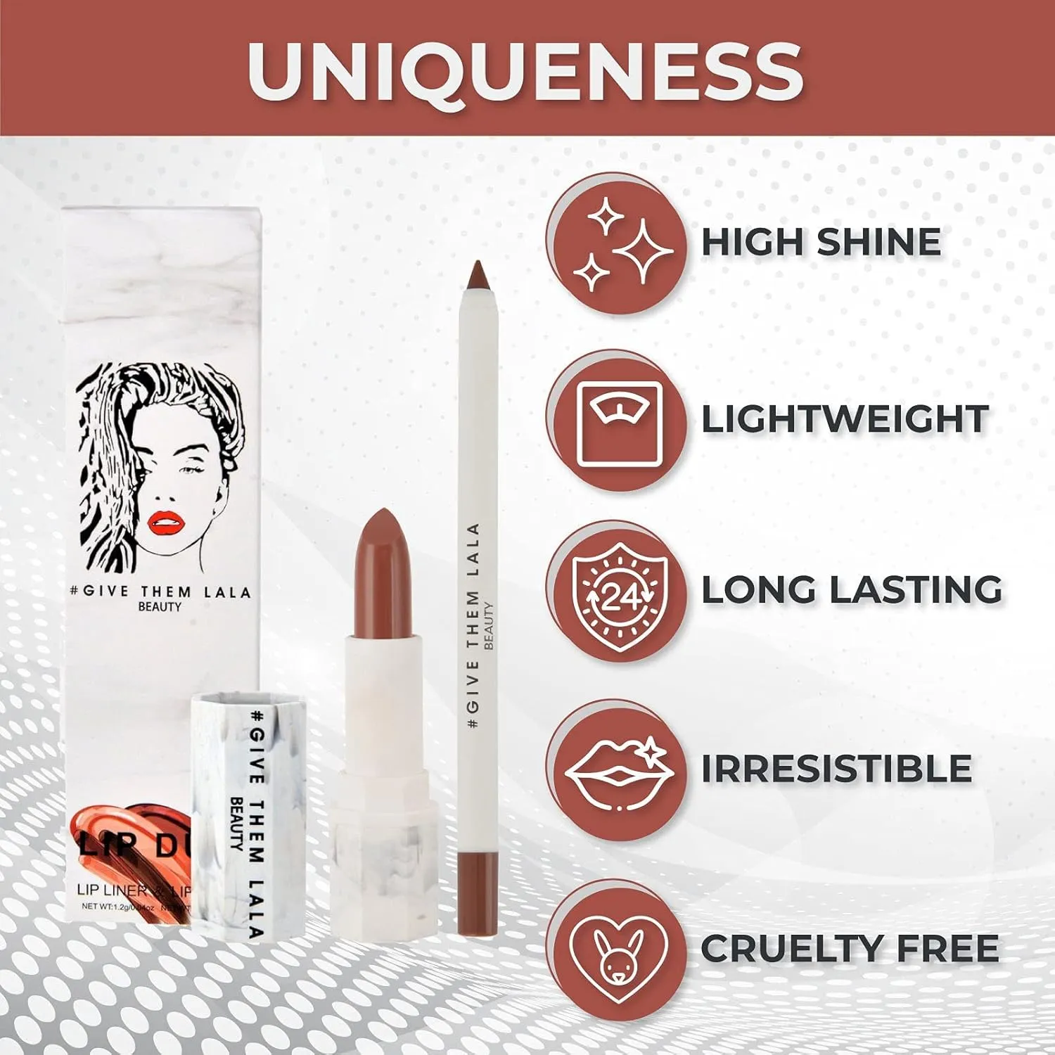 GIVE THEM LALA Lip Liner and Lipstick Set - IT'S EVERYTHING Lip Kit For Long Lasting, Moisturizing Wear- All Day Lipstick and Liner with Silky Smooth Finish - Cruelty-Free Lip Makeup