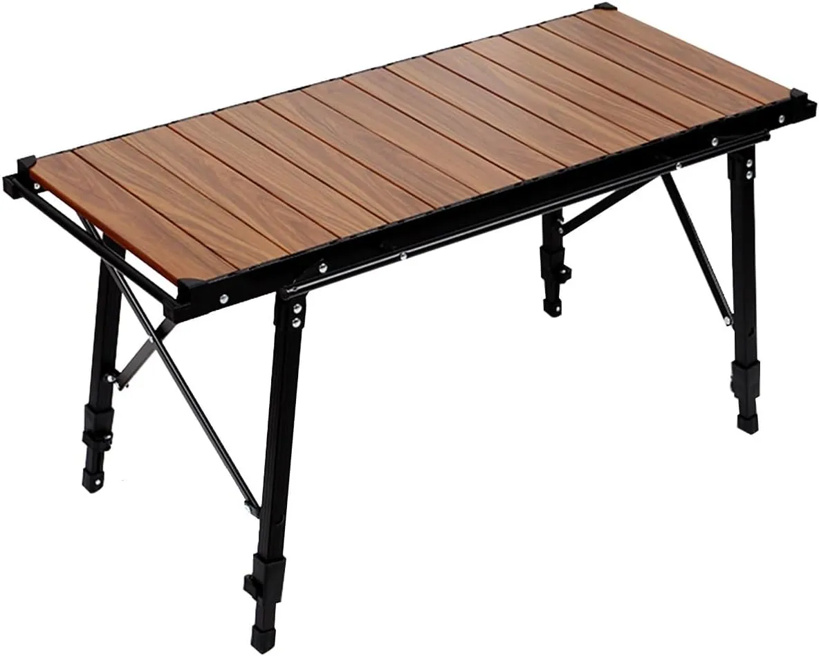 GIZNXBA Folding Camping Table, Portable Picnic Table, Aluminium Patio Table, Roll Up Tabletop with Carrying Bag, Outdoor Compact Table for Hiking, BBQ, Party