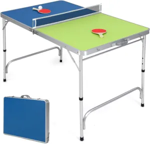 GLACER Ping Pong Table Foldable, Portable Indoor Outdoor Table Tennis with 3 Adjustable Height, Net, 2 Paddles, 2 Balls, 100% Preassembled