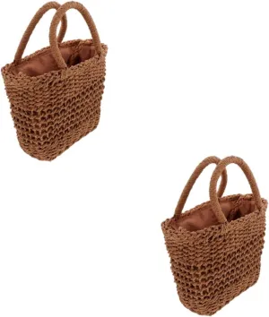 GLEAVI 2pcs Hollow Woven Straw Shoulder Bag for Women Stylish Drawstring Beach Purse Lightweight and Casual Design for Summer Parties Shopping and Daily Use