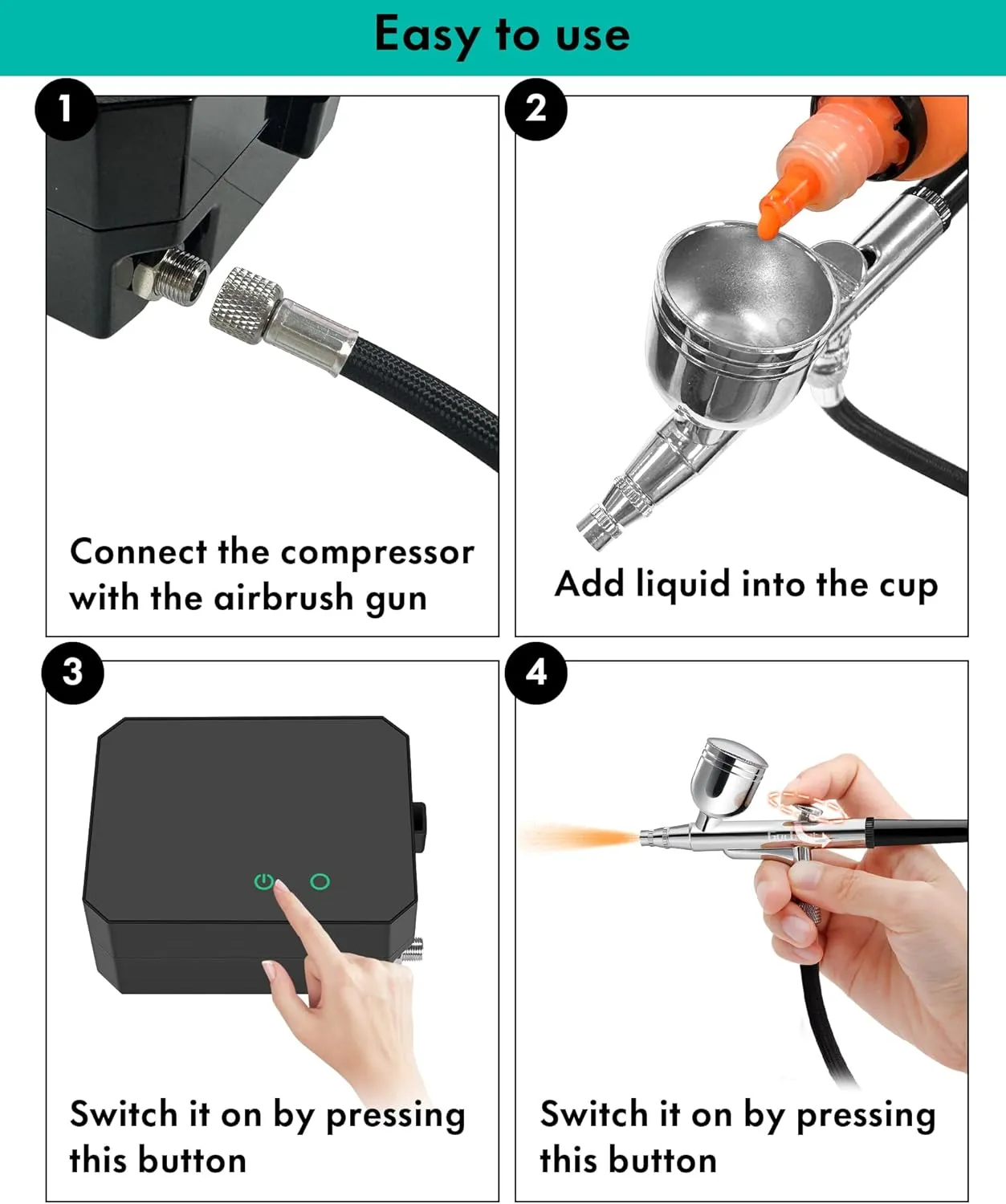 Gocheer Airbrush Kit with Air Compressor, 40 48 PSI High Pressure Air Brush Non-Clogging with 0.2/0.3/0.5mm Nozzle/Cleaning Sets, Ideal for Painting, Modeling, Cake Decor, Makeup (Black, 48 PSI)