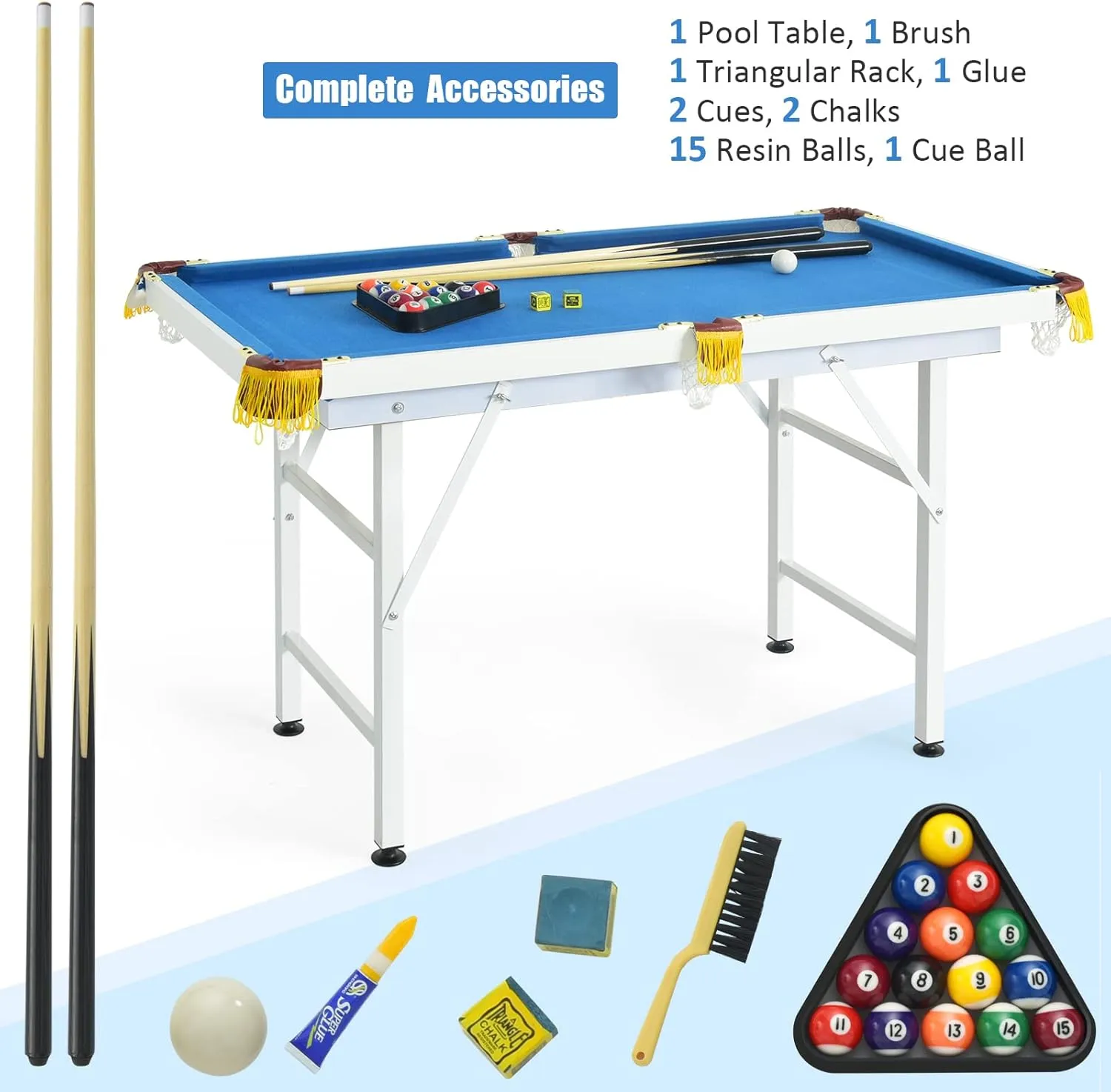 Goplus 48" Pool Table, Foldable Billiards Table with 2 Cue Sticks, 16 Balls, Triangle, 2 Chalks, Brush, Portable Compact Folding Pool Game Table for Kids Adults Family
