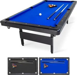 GoSports 6, 7, or 8 ft Billiards Table - Portable Pool Table - Includes Full Set of Balls, 2 Cue Sticks, Chalk and Felt Brush; Choose Size and Color