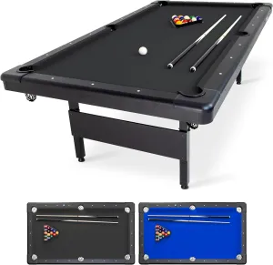 GoSports 6, 7, or 8 ft Billiards Table - Portable Pool Table - Includes Full Set of Balls, 2 Cue Sticks, Chalk and Felt Brush; Choose Size and Color