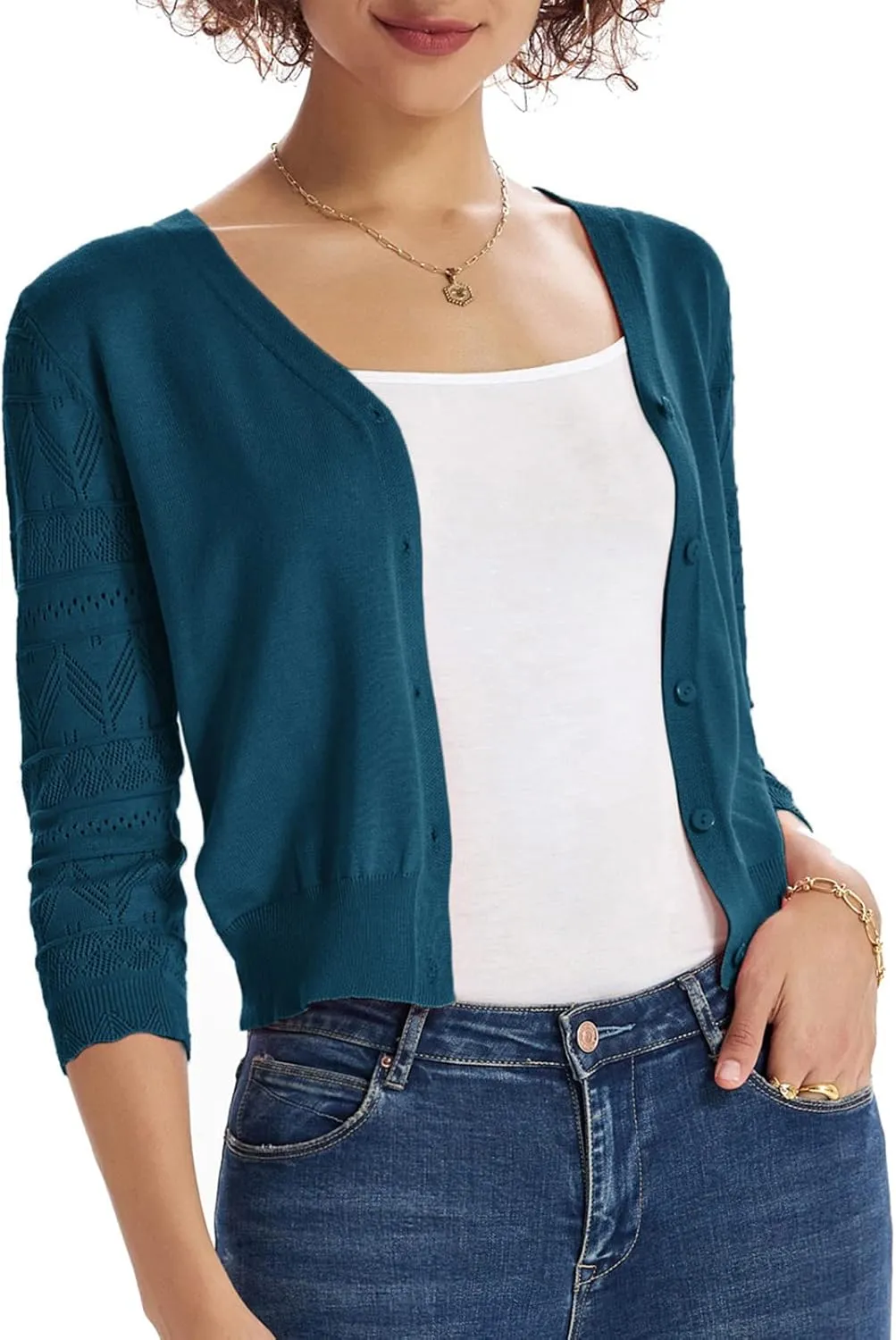 GRACE KARIN Women's Cardigans Shrugs for Dresses 3/4 Sleeve Cardigan V Neck Button Down Sweater Lightweight