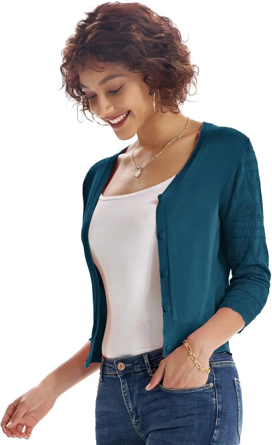GRACE KARIN Women's Cardigans Shrugs for Dresses 3/4 Sleeve Cardigan V Neck Button Down Sweater Lightweight