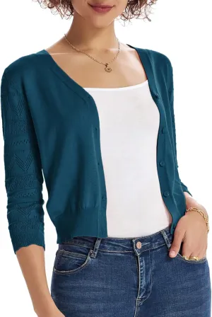 GRACE KARIN Women's Cardigans Shrugs for Dresses 3/4 Sleeve Cardigan V Neck Button Down Sweater Lightweight