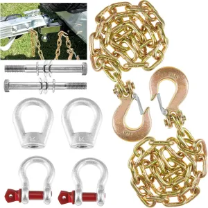 Grade 70 5th Wheel Trailer Safety Chain Kit 24, 000 Lbs Bearing Capacity Include 1 Pcs Safety Chain 2 1/2shackles 2 Eye Nuts 2 Screws and Nuts for Clevis Hook Mounting Hardware for Towing
