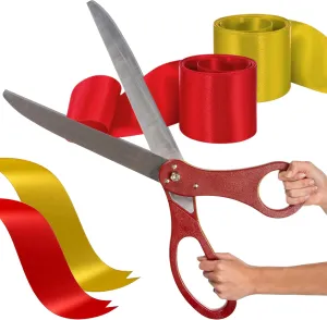 Grand Opening Ceremony Kit – 25" Giant Red Scissors with Red and Gold Satin Ribbons Grand Opening Ribbon Cutting Ceremony Kit for Special Events Inaugurations and Openings