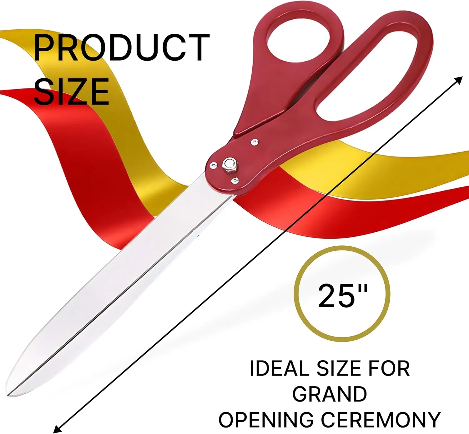 Grand Opening Ceremony Kit – 25" Giant Red Scissors with Red and Gold Satin Ribbons Grand Opening Ribbon Cutting Ceremony Kit for Special Events Inaugurations and Openings