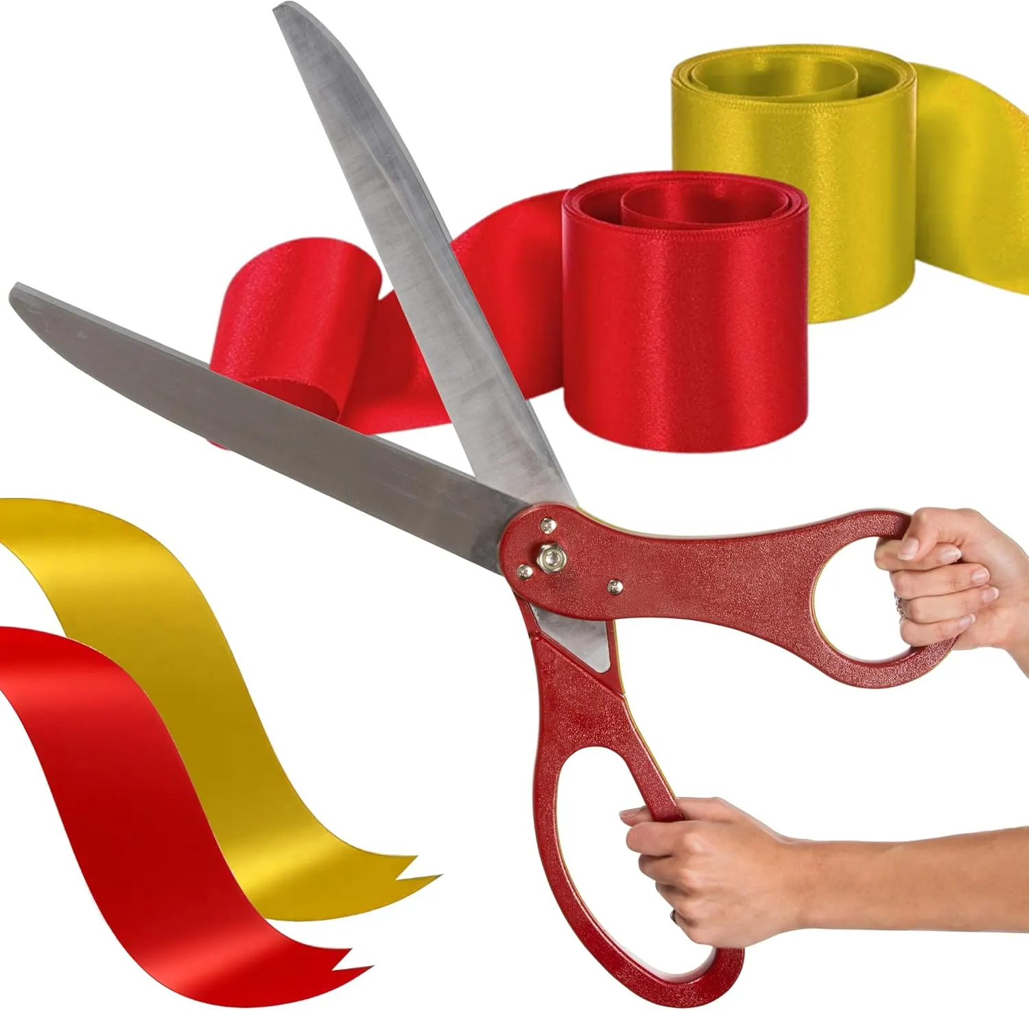 Grand Opening Ceremony Kit – 25" Giant Red Scissors with Red and Gold Satin Ribbons Grand Opening Ribbon Cutting Ceremony Kit for Special Events Inaugurations and Openings