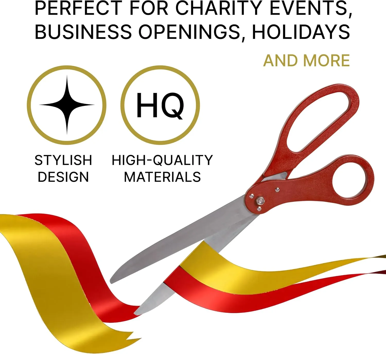 Grand Opening Ceremony Kit – 25" Giant Red Scissors with Red and Gold Satin Ribbons Grand Opening Ribbon Cutting Ceremony Kit for Special Events Inaugurations and Openings
