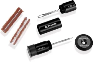 Granite Stash Tubeless Flat Tire Repair Kit Bike Tool Kit - Easy Handlebar Storage - Complete Bike Tire Plug Kit - 2 Different Size Tire Plugs - Portable - Easy and Effortless Usage (Black)