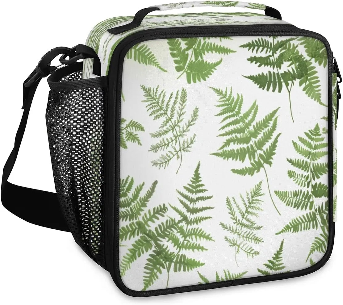 Green Fern Lunch Box for Women, Reusable Insulated Lunch Bag, Lunchbox for Adult with Shoulder Strap, Lunch Tote Cooler Bags for Work Picnic Camping