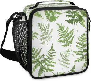 Green Fern Lunch Box for Women, Reusable Insulated Lunch Bag, Lunchbox for Adult with Shoulder Strap, Lunch Tote Cooler Bags for Work Picnic Camping