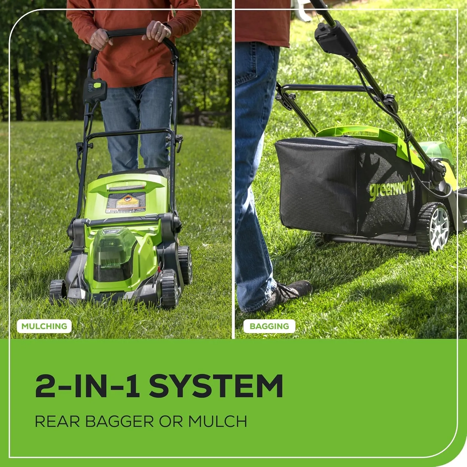Greenworks 48V (2x24V) 17" Brushless Mower 12" String Trimmer  320CFM Blower,(2) 4.0Ah Batteries and 2A Dual Port Charger
