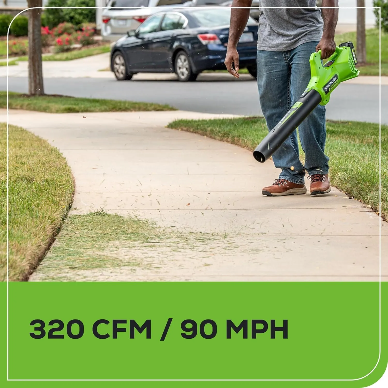 Greenworks 48V (2x24V) 17" Brushless Mower 12" String Trimmer  320CFM Blower,(2) 4.0Ah Batteries and 2A Dual Port Charger