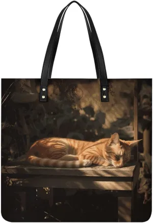Grocery Bags Orange Cat Sleeping Bag for Women Lightweight Beach Bag Shoulder Bags for Travel Shopping Work Handbag