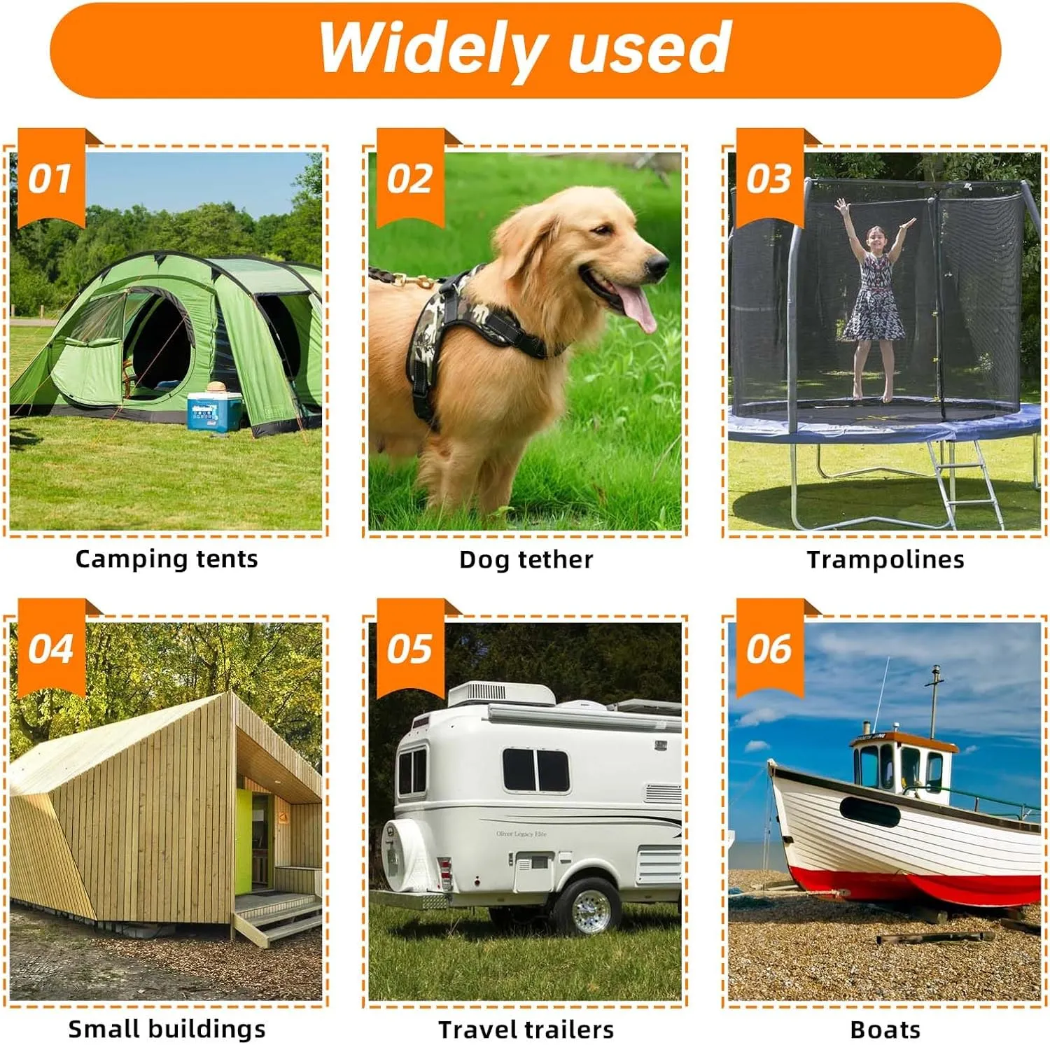Ground Anchor,Heavy Duty Tent Stakes Trampoline Anchors, Ground Anchors Screw in, Trampoline Anchor Kit with Straps,for Camping Tent, Swing Sets, Sheds, Trampoline(6 Pack,Orange)