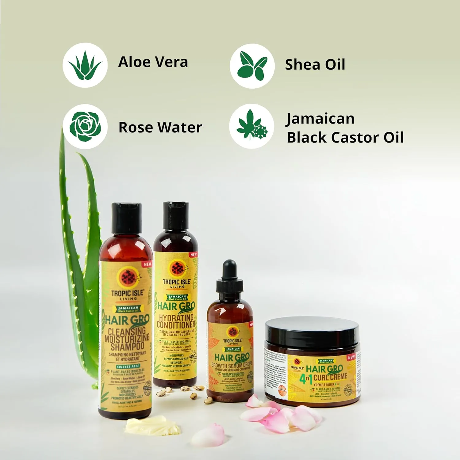 Grow with Us Full Set: Shampoo, Conditioner, Serum and Curl Creme - Infused Jamaican Black Castor Oil for Enhancing and Moisturizing Hair, Shea Oil Help Strengthen Hair, Paraben Free, Sulfate Free
