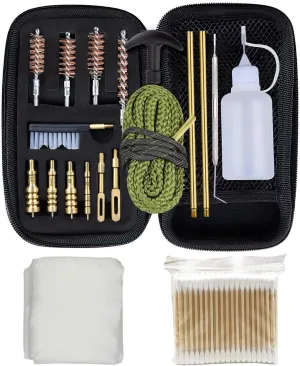 Gun Cleaning Kit 19 in 1 with Special 9mm Handgun Snake .22 .38 9mm .40 .45 Caliber Pistol Bronze Bore Brush and Brass Jag Adapter,100Pcs 3" Cotton Swabs Empty Bottle by DINGDOON
